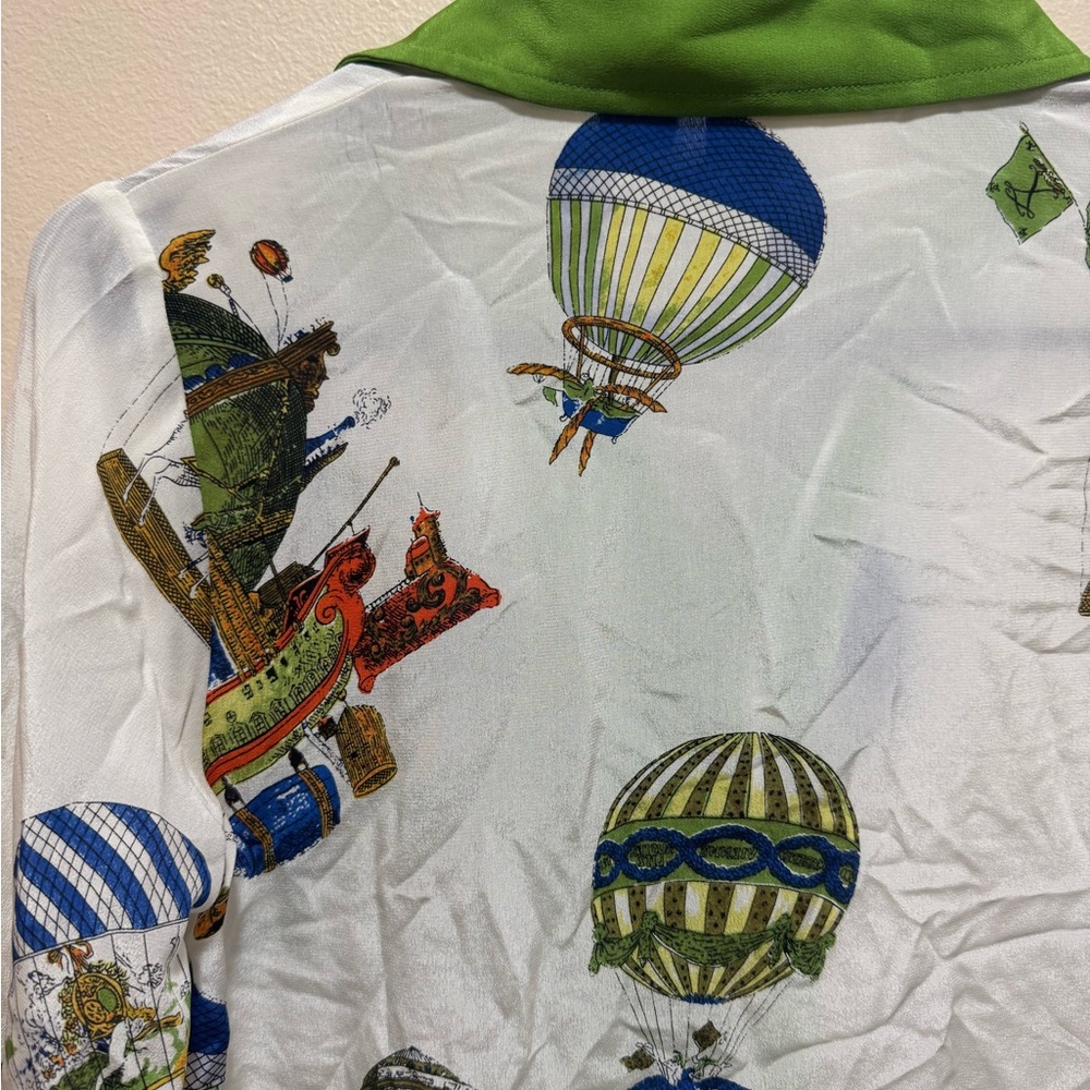 NWOT Maeve Anthropologie Green and White Hot Air Balloon Silk Top - Picture 8 of 11